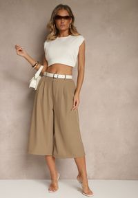 Renee - Brązowe Eleganckie Spodnie Typu Culottes Silunea. Okazja: na co dzień, na spotkanie biznesowe, do pracy. Kolor: brązowy. Styl: elegancki