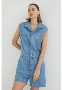 Wrangler kombinezon jeansowy kolor niebieski z dekoltem w szpic. Okazja: na co dzień. Kolor: niebieski. Materiał: jeans. Styl: casual #1