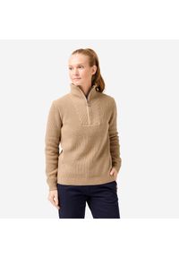 INESIS - Sweter do golfa damski MW500. Typ kołnierza: golf. Kolor: beżowy. Materiał: materiał, bawełna. Wzór: ze splotem. Styl: sportowy, elegancki