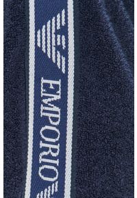Emporio Armani - Szlafrok. Typ kołnierza: kaptur. Kolor: niebieski. Materiał: bawełna, materiał, dzianina. Wzór: nadruk #4