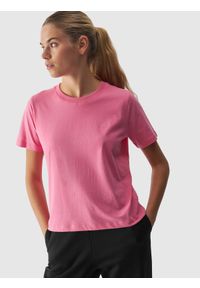 4f - 4F T-shirt regular gładki damski - różowy M. Okazja: na co dzień. Kolor: różowy. Materiał: skóra, jersey, dzianina, bawełna, materiał. Długość rękawa: krótki rękaw. Długość: krótkie. Wzór: gładki. Sezon: lato. Styl: sportowy, klasyczny, casual