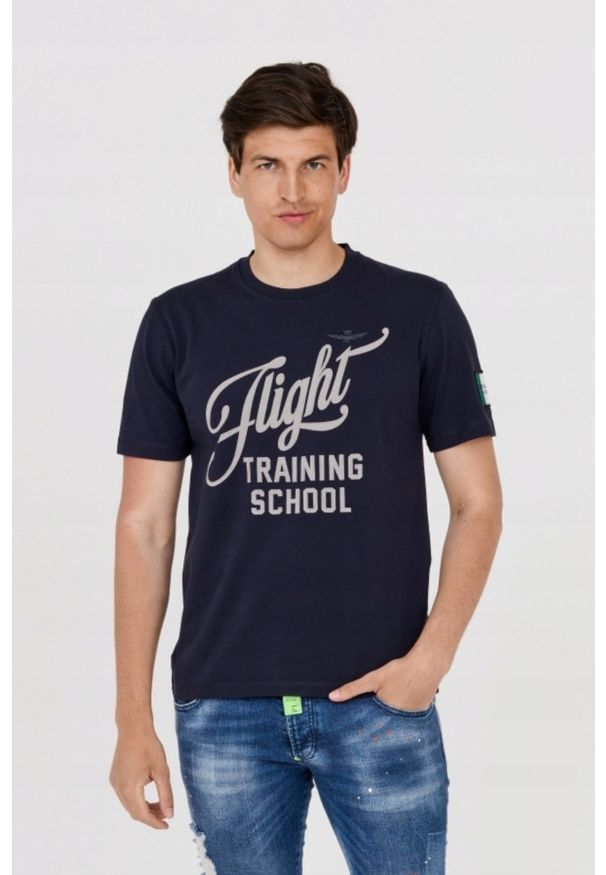 Aeronautica Militare - AERONAUTICA MILITARE Granatowy bawełniany t-shirt męski, Rozmiar XXL. Kolor: niebieski. Materiał: bawełna. Długość rękawa: krótki rękaw. Długość: krótkie