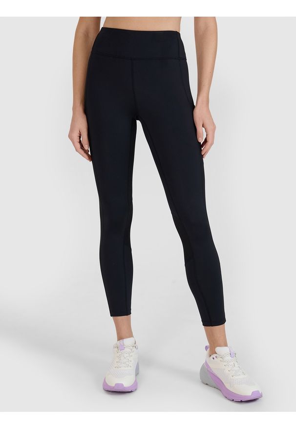 4f - 4F Legginsy treningowe z wysokim stanem damskie - czarne XL. Stan: podwyższony. Kolor: czarny. Materiał: dzianina, włókno, syntetyk, materiał, elastan. Wzór: ze splotem. Sport: fitness