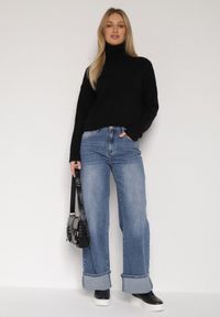 Born2be - Niebieskie Szerokie Jeansy z Wysokim Stanem i Podwiniętymi Nogawkami Jilora. Okazja: na co dzień, do pracy, na spotkanie biznesowe. Stan: podwyższony. Kolor: niebieski. Styl: biznesowy, klasyczny, casual #8