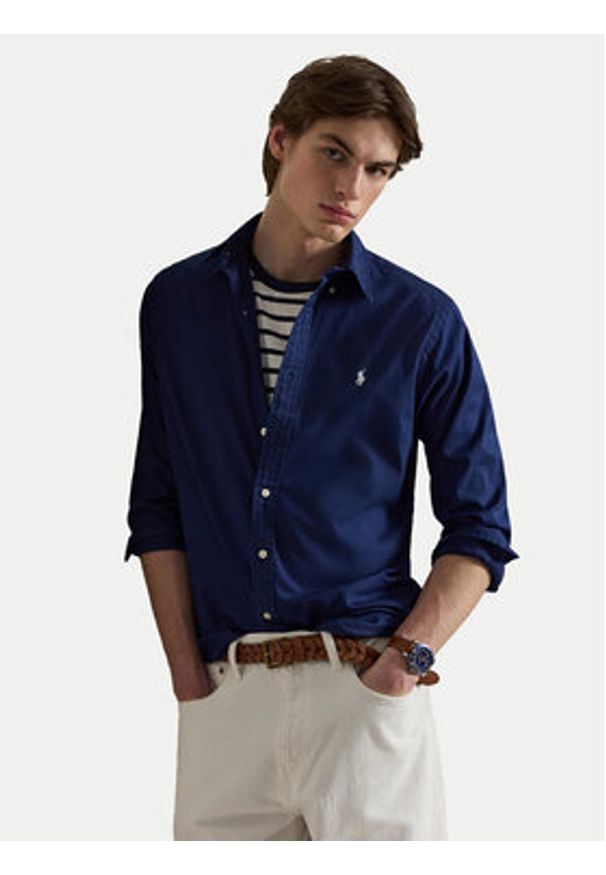 Polo Ralph Lauren Koszula 710B20512006 Granatowy Custom Fit. Typ kołnierza: polo. Kolor: niebieski. Materiał: bawełna
