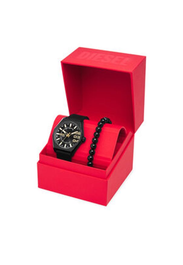 Diesel Zestaw zegarek i bransoletka Double Scraper DZ2210SET Czarny. Kolor: czarny
