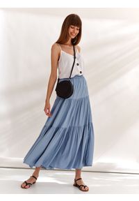 TOP SECRET - Długa spódnica z falbanami z szeroką gumką w pasie. Kolor: niebieski. Długość: długie #6