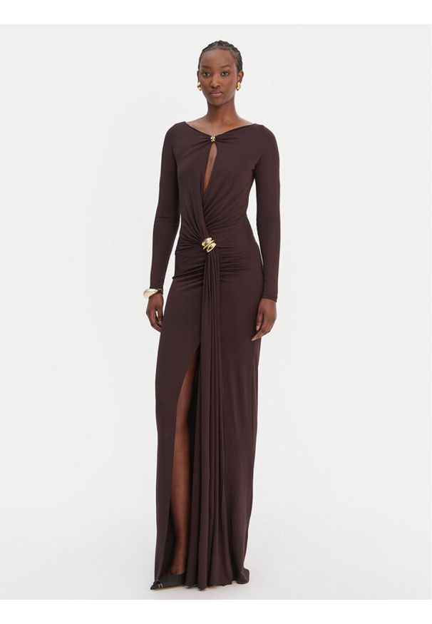 Elisabetta Franchi Sukienka wieczorowa AB-R146-1E2-V750 Brązowy Regular Fit. Kolor: brązowy. Materiał: wiskoza. Styl: wizytowy