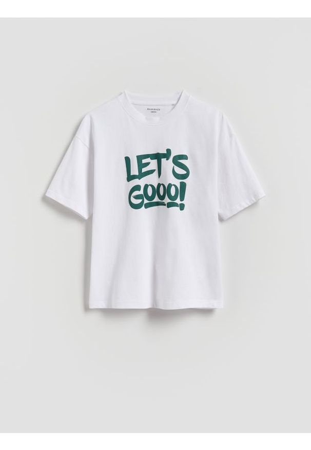Reserved - T-shirt z nadrukiem - złamana biel. Materiał: bawełna, dzianina. Wzór: nadruk