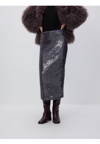 Reserved - Spódnica midi z cekinami - ciemnofioletowy. Kolor: fioletowy. Materiał: tkanina #1