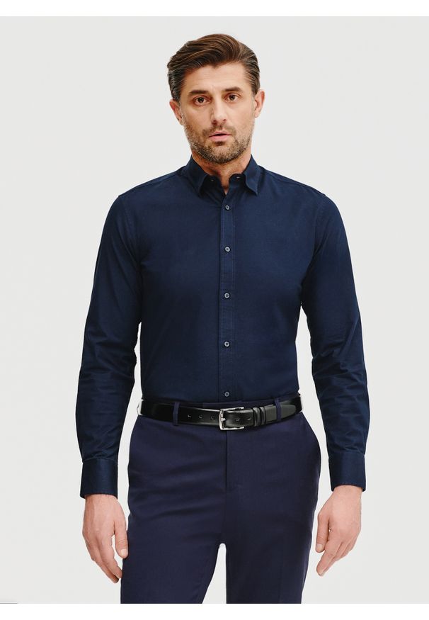Pako Lorente - PAKO LORENTE – Casualowa koszula męska w kolorze granatowym. Okazja: na co dzień. Kolor: niebieski. Materiał: bawełna, elastan. Długość rękawa: długi rękaw. Długość: długie. Styl: casual
