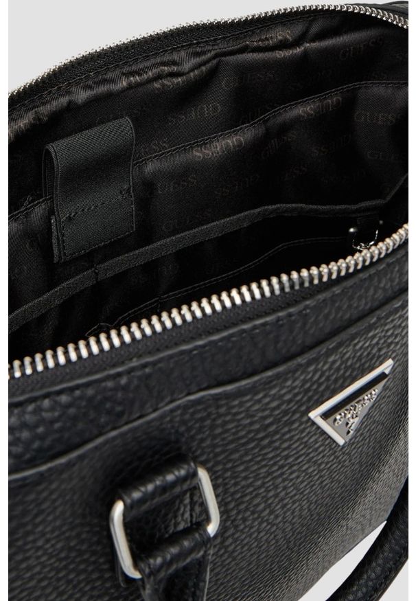 Guess - GUESS Czarna aktówka męska Torino Briefcase. Kolor: czarny. Materiał: materiał