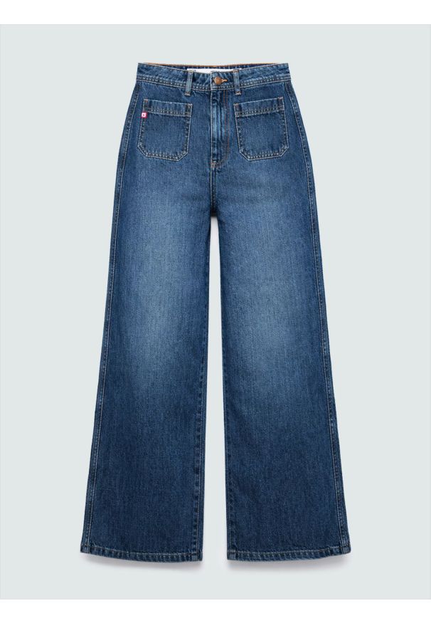 Big-Star - Jeansy damskie z szeroką nogawką niebieskie Celin 492. Stan: podwyższony. Kolor: niebieski. Sezon: lato. Styl: klasyczny, rockowy, retro