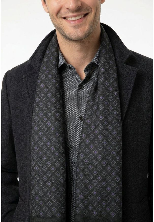 V. Fraas - Elegancki Szalik V.Fraas, Przejściowy, Cienki - Czarny, Fioletowy Akcent. Kolor: czarny, wielokolorowy, fioletowy. Styl: elegancki