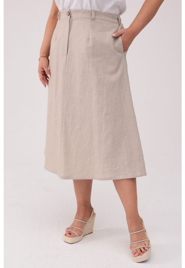 Moda Size Plus Iwanek - Lniana spódnica Lena w naturalnym kolorze PLUS SIZE OVERSIZE XXL. Okazja: na co dzień. Kolekcja: plus size. Materiał: len. Długość: krótkie. Styl: casual, elegancki