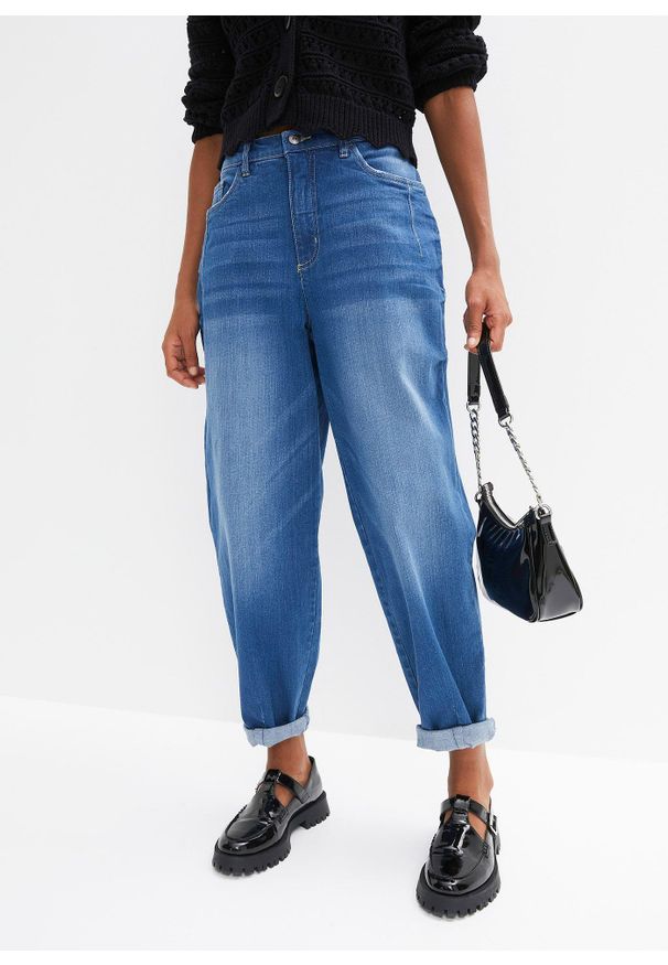 bonprix - Dżinsy barrel, wysoki stan, z bawełny organicznej. Stan: podwyższony. Kolor: niebieski