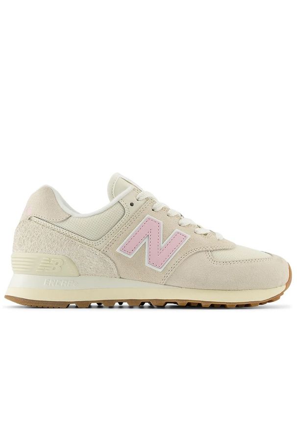 Buty New Balance WL574GU2 - beżowe. Kolor: beżowy. Materiał: skóra, bawełna, materiał, syntetyk, guma, dresówka. Szerokość cholewki: normalna. Model: New Balance 574