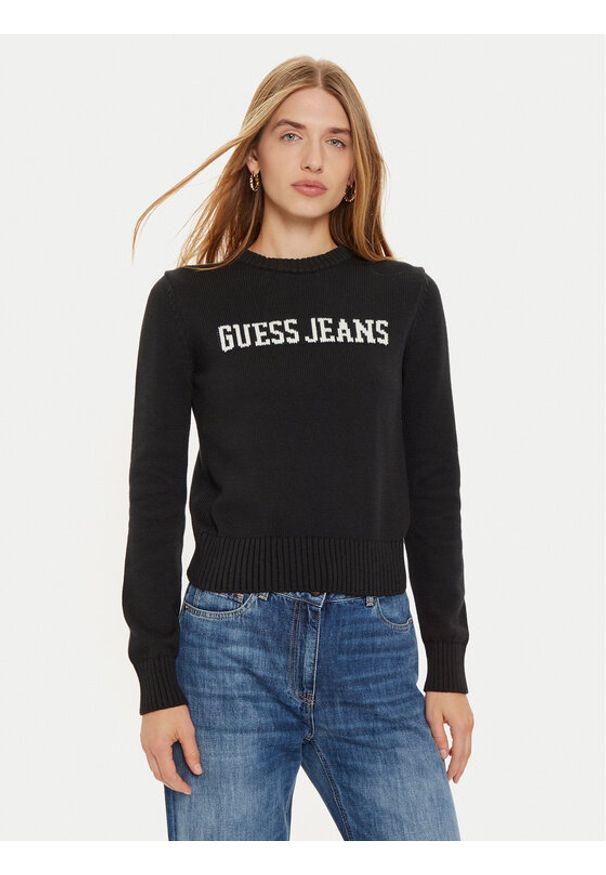 Guess Jeans Sweter W4BR10 Z3HM1 Czarny Regular Fit. Kolor: czarny. Materiał: bawełna