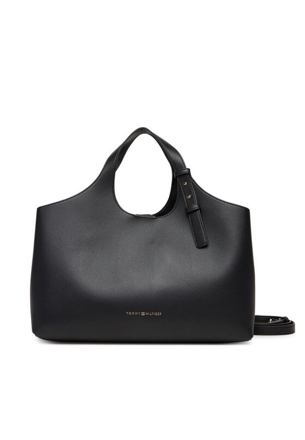 TOMMY HILFIGER - Tommy Hilfiger Torebka Th Logo Satchel AW0AW18282 Czarny. Kolor: czarny. Materiał: skórzane
