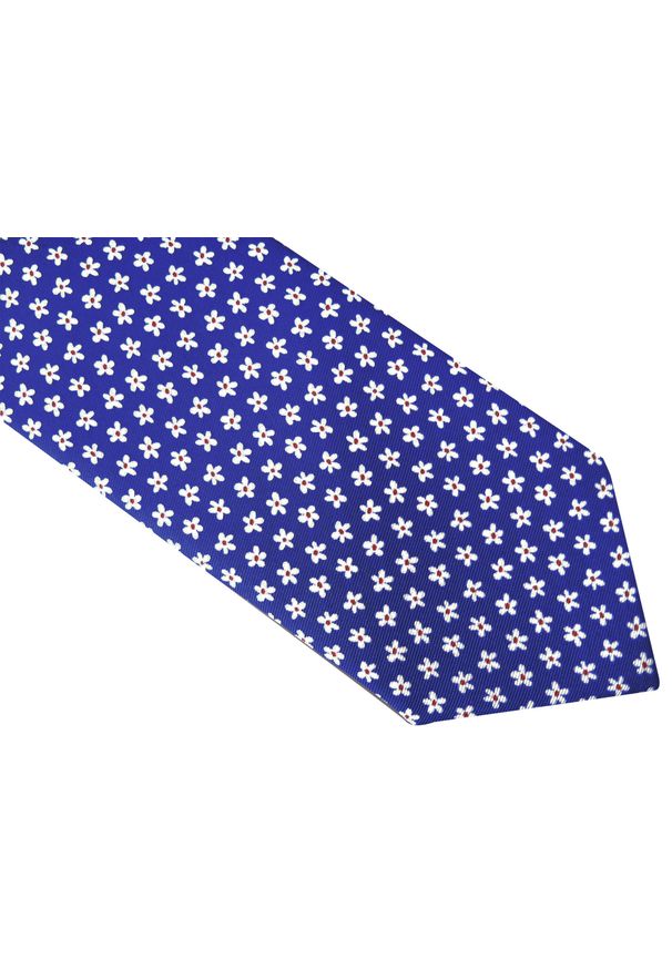 Modini - Granatowy krawat męski w kwiatki D33. Kolor: niebieski. Materiał: mikrofibra, tkanina. Wzór: kwiaty