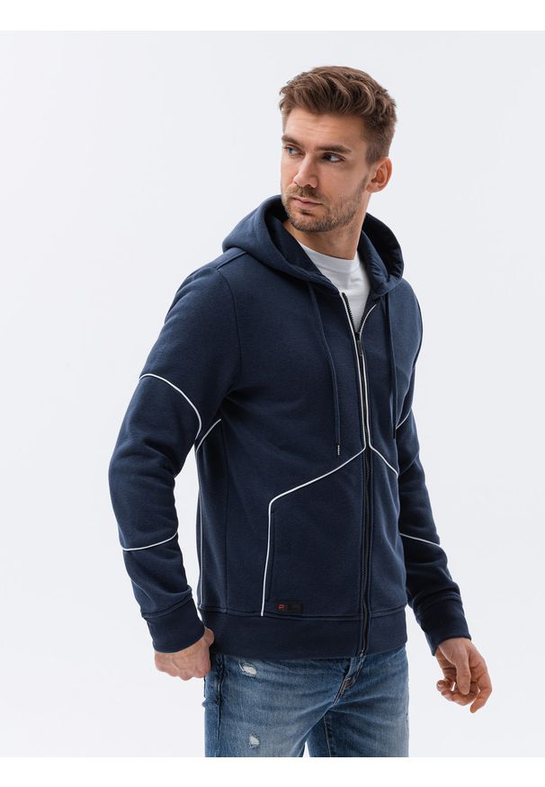 Ombre Clothing - Bluza męska rozpinana z kapturem - granatowa V3 - Rozmiar: M. Typ kołnierza: kaptur. Kolor: niebieski. Materiał: poliester, bawełna