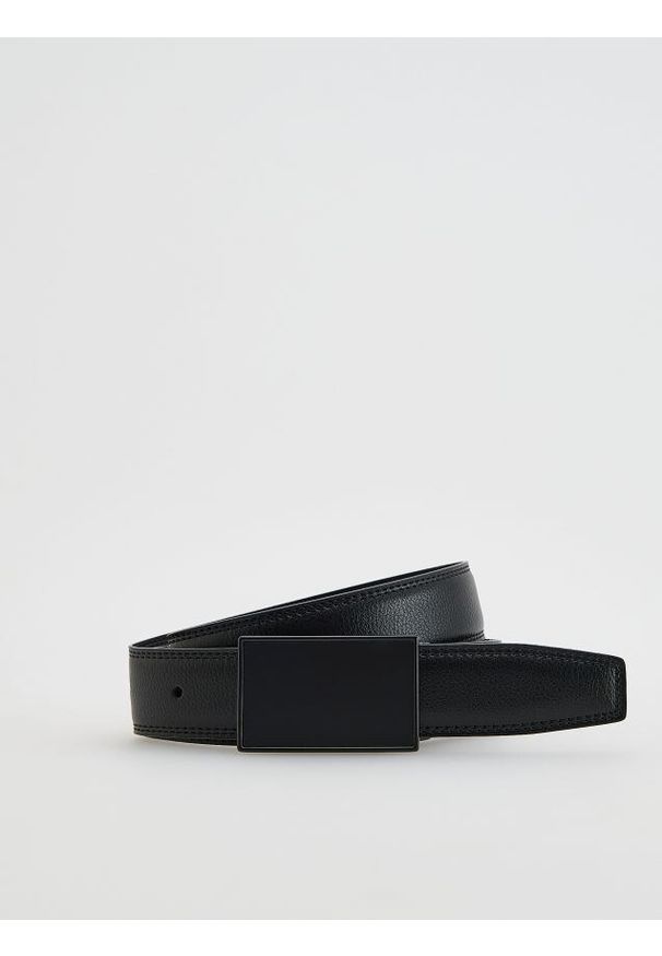 Reserved - Skórzany pasek z klamrą - czarny. Kolor: czarny. Materiał: skóra
