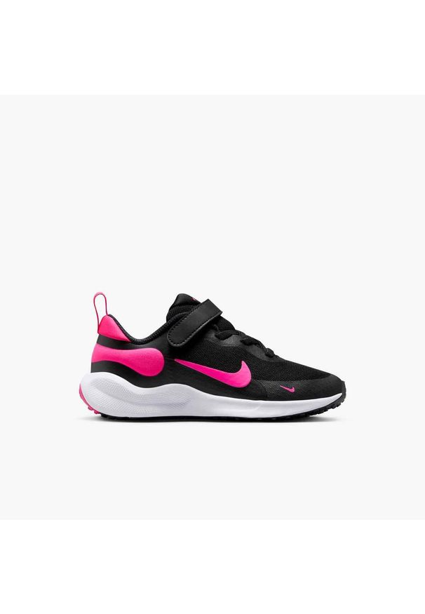 Buty do biegania dla dzieci Nike 002 Revolution 7 Psv. Zapięcie: rzepy. Kolor: wielokolorowy, czarny, różowy. Materiał: tkanina, materiał, syntetyk. Szerokość cholewki: normalna. Model: Nike Revolution. Sport: turystyka piesza