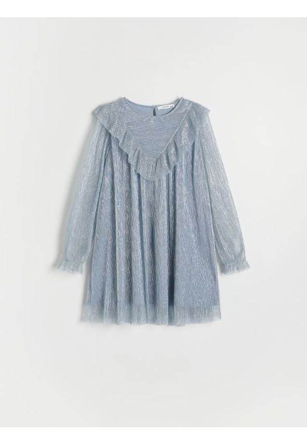 Reserved - Błyszcząca sukienka - jasnoniebieski. Kolor: niebieski. Materiał: dzianina