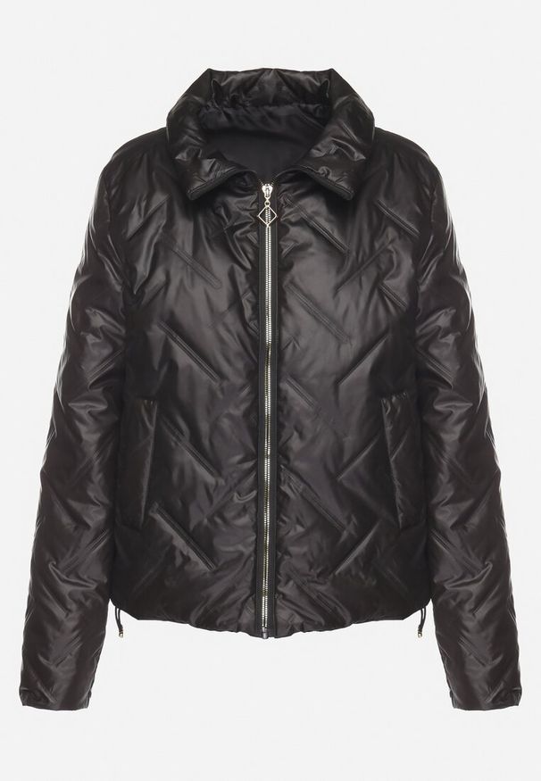 Born2be - Czarna Pikowana Kurtka z Eleganckim Kołnierzykiem i Ściągaczem Dizana. Okazja: na co dzień. Kolor: czarny. Materiał: jeans. Wzór: aplikacja. Styl: elegancki