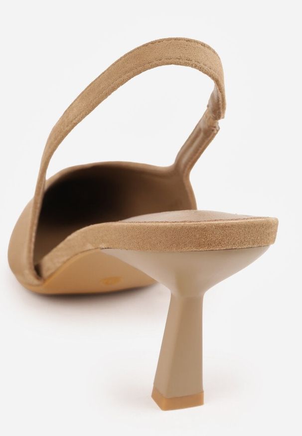 Renee - Ciemnobeżowe Czółenka VICES Typu Slingback na Geometrycznej Szpilce Aziressa. Kolor: beżowy. Wzór: geometria. Obcas: na obcasie. Styl: elegancki. Wysokość obcasa: średni