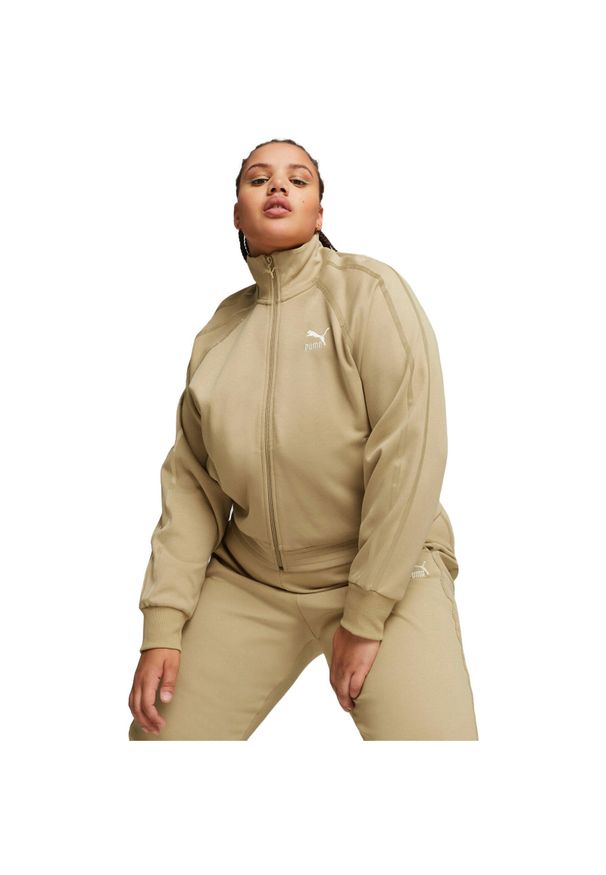 Kurtka damskie Puma T7 Track Jacket. Kolor: beżowy. Materiał: polar, bawełna, materiał. Sport: turystyka piesza