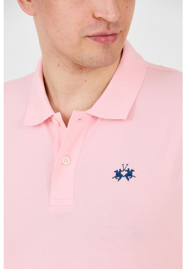 La Martina - LA MARTINA Różowe męskie polo z małym logo, Rozmiar XL. Typ kołnierza: polo. Kolor: różowy