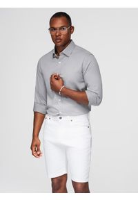 Ombre Clothing - Męska koszula SLIM FIT z ozdobnej tkaniny – szara V2 OM-SHCS-0175 - XXL. Okazja: na co dzień, do pracy. Kolor: szary. Materiał: tkanina. Wzór: aplikacja, haft, ze splotem. Styl: klasyczny, casual