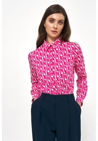 Nife - Koszulowa Bluzka we Wzory. Materiał: elastan, poliester. Wzór: kwiaty #1