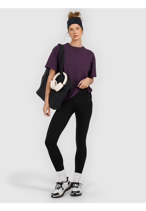 4f - 4F T-shirt loose gładki damski - fioletowy L. Okazja: na co dzień. Kolor: fioletowy. Materiał: jersey, dzianina. Wzór: gładki. Styl: casual