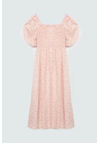 Big-Star - Sukienka damska midi z wiskozy z motywem kwiatowym różowa Bler 600. Typ kołnierza: dekolt w karo. Kolor: różowy. Materiał: wiskoza. Wzór: kwiaty. Długość: midi #6