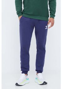 Hummel spodnie dresowe kolor fioletowy z nadrukiem. Kolor: fioletowy. Materiał: dresówka. Wzór: nadruk