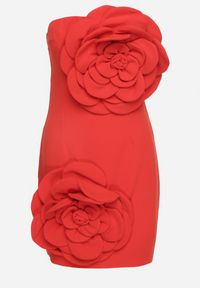 Born2be - Czerwona Sukienka z Dekoltem Bandeau Ozdobiona Kwiatami 3D Desarea. Okazja: na ślub cywilny, na imprezę, na wesele. Kolor: czerwony. Długość rękawa: na ramiączkach. Wzór: aplikacja, kwiaty. Sezon: lato. Styl: elegancki #4