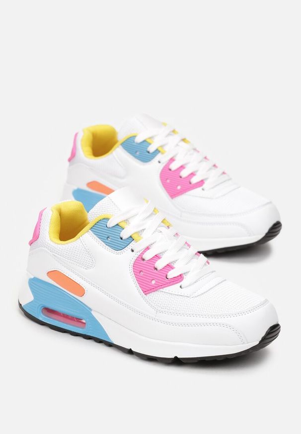 Born2be - Biało-Niebieskie Sneakersy na Grubej Podeszwie z Wstawką Denni. Wysokość cholewki: przed kostkę. Kolor: biały. Materiał: materiał. Szerokość cholewki: normalna. Wzór: aplikacja