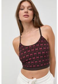 Pinko top damski kolor brązowy. Kolor: brązowy. Materiał: dzianina. Długość rękawa: na ramiączkach #2