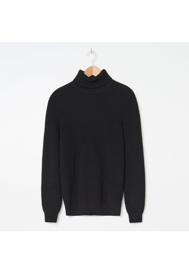 House - Bawełniany sweter z golfem - Czarny. Typ kołnierza: golf. Kolor: czarny. Materiał: bawełna