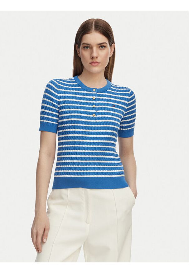 TOMMY HILFIGER - Tommy Hilfiger Sweter WW0WW49613 Niebieski Slim Fit. Kolor: niebieski. Materiał: bawełna