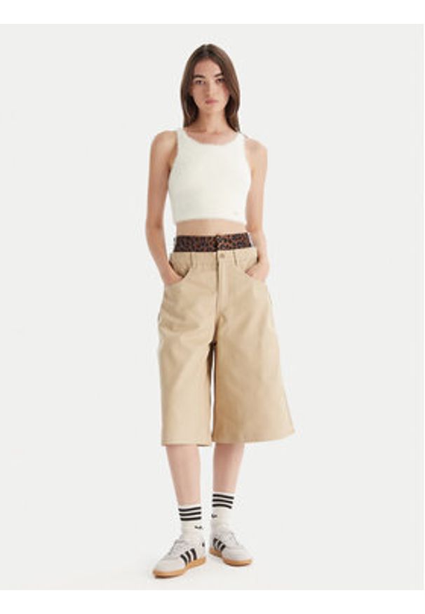 Adidas - adidas Szorty jeansowe Firebird Utility JX8762 Beżowy Regular Fit. Kolor: beżowy. Materiał: bawełna