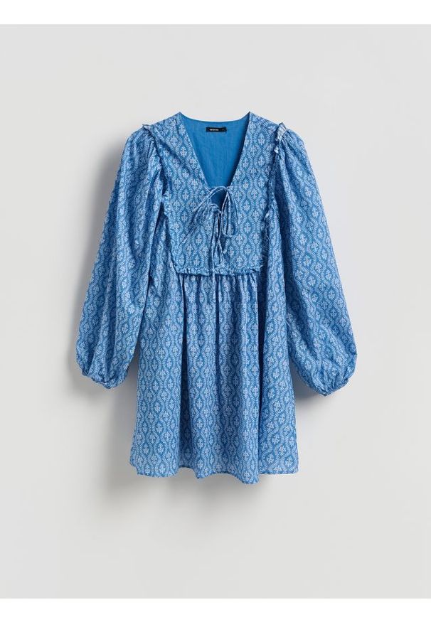 Reserved - Bawełniana sukienka mini - jasnoniebieski. Kolor: niebieski. Materiał: bawełna. Styl: klasyczny. Długość: mini