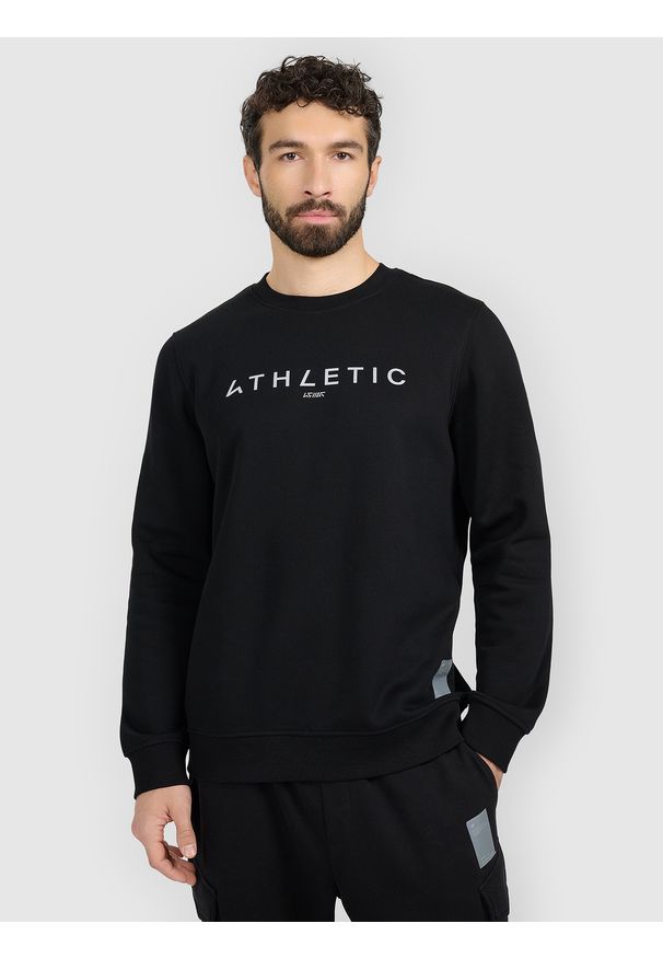 4f - 4F Bluza dresowa nierozpinana bez kaptura męska - czarna S. Okazja: na co dzień. Typ kołnierza: bez kaptura. Kolor: czarny. Materiał: dresówka. Styl: casual