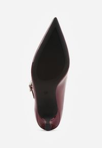 Renee - Bordowe Czółenka Szpilki z Paskiem na Sprzączkę Romirida. Okazja: do pracy. Zapięcie: pasek. Kolor: czerwony. Materiał: satyna. Obcas: na szpilce. Styl: klasyczny, elegancki. Wysokość obcasa: średni #8