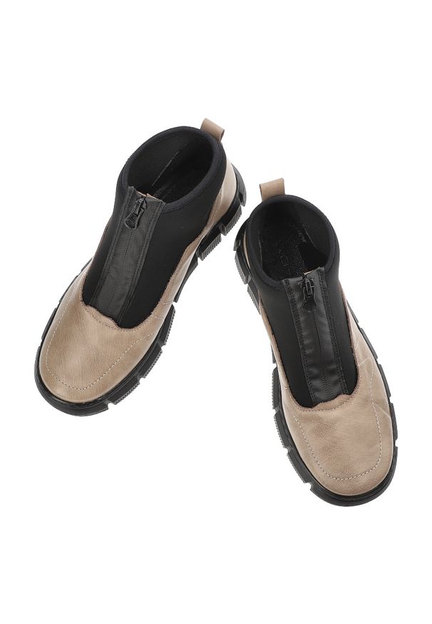 Beżowe Botki Wasak Wygodne Obuwie Damskie. Okazja: na co dzień. Zapięcie: zamek. Kolor: beżowy. Materiał: materiał, skóra. Styl: casual