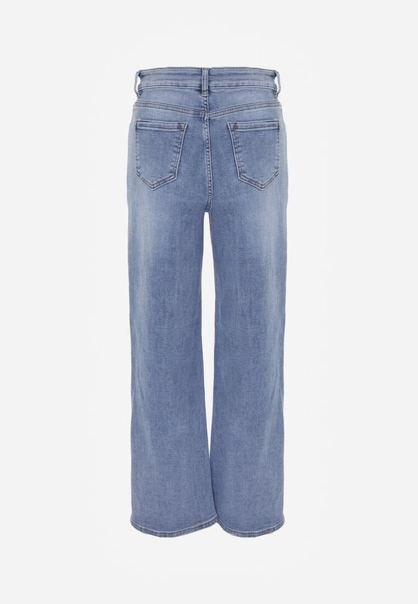 Renee - Niebieskie Jeansy Wide Leg High Waist z Elastycznego Denimu z Bawełną Jelimia. Okazja: na co dzień. Stan: podwyższony. Kolor: niebieski. Styl: casual, elegancki