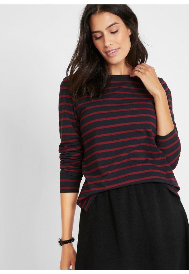 bonprix - Bluzka z długim rękawem i dekoltem w łódkę (2 szt.). Kolor: czarny. Długość rękawa: długi rękaw. Długość: długie