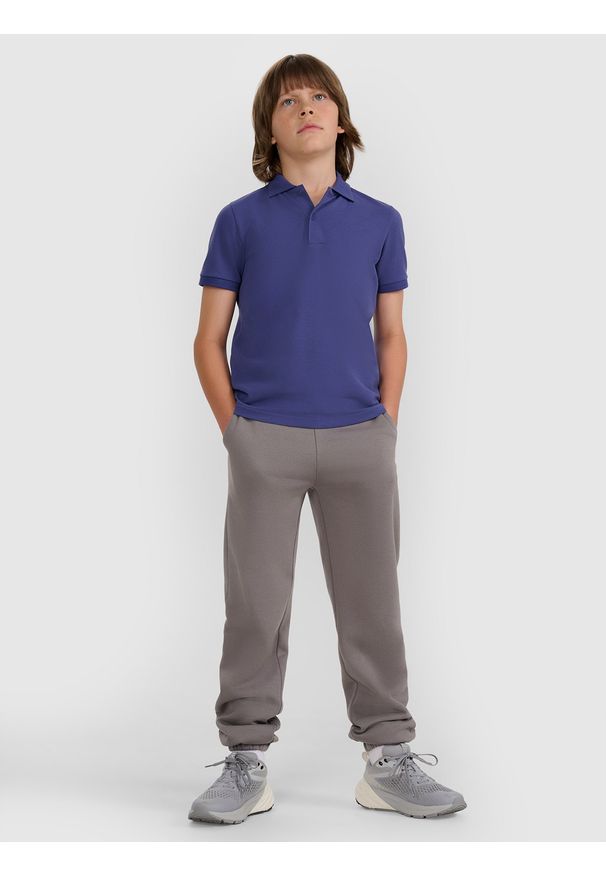 4f - 4F Koszulka polo regular chłopięca - granatowa 146 (10-11 lat). Typ kołnierza: polo. Kolor: niebieski. Materiał: dzianina. Wzór: ze splotem. Sezon: lato. Styl: klasyczny, sportowy